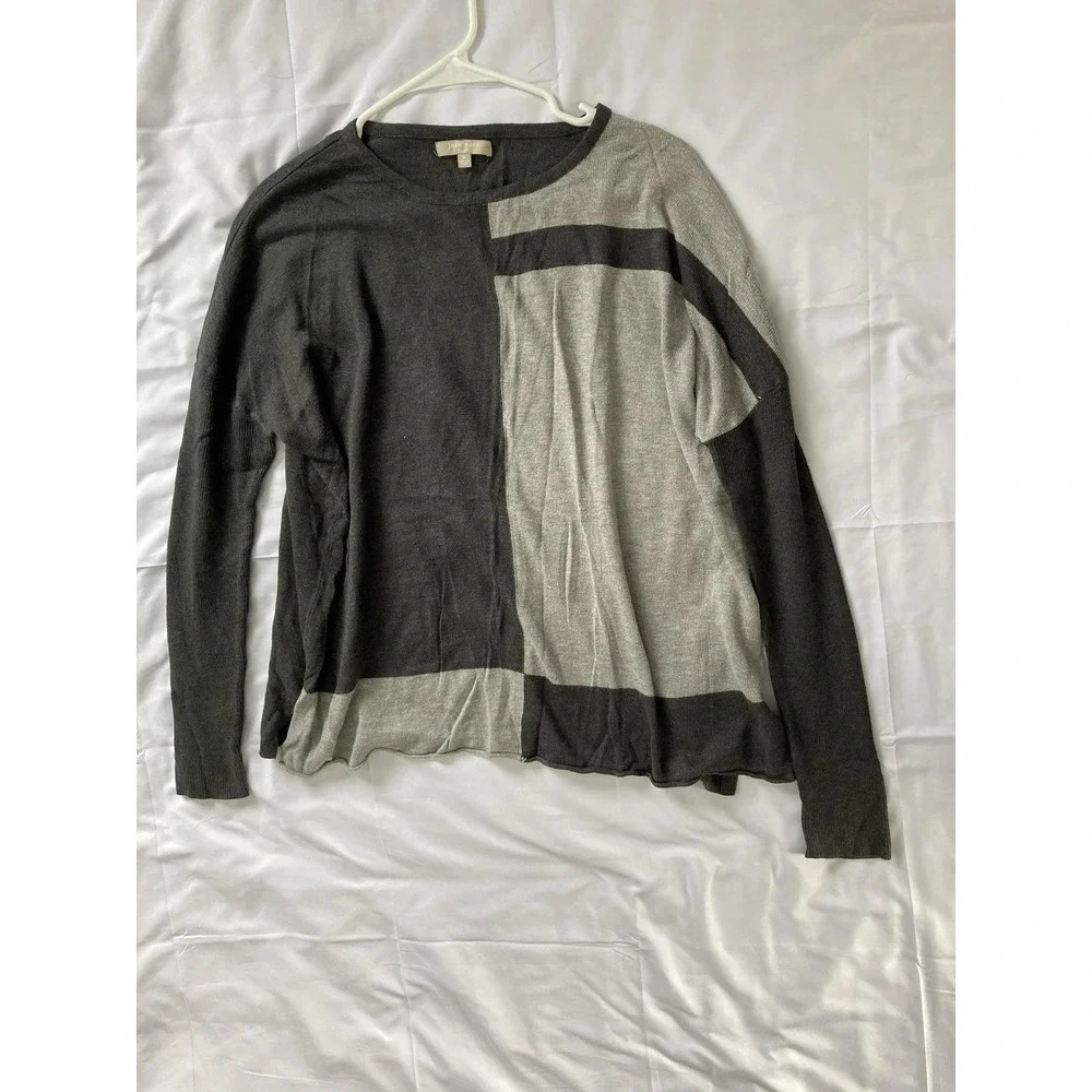Joan Vass‎ Sweater Women M Gray Colorblock Geometric Knit Pullover Lightweight - Picture 3 of 10